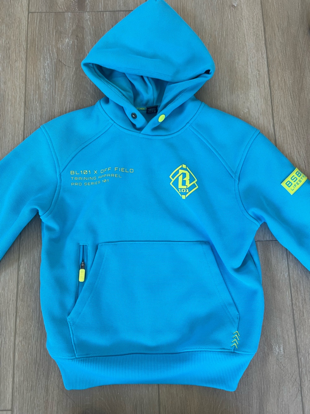 Baseball Lifestyle 101 YS Kids' Bright Teal Performance Hoodie with Neon Accents